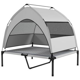 Elevated Dog Bed with Removable Canopy, Portable Outside Raised Pet Cot with Cooling Pad, Storage Bag, 36" x 29.5" x 35"