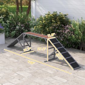PawHut Dog Agility Equipment Ramp With Safety Bar, Non-slip Surface, For Walk And Pause Training, Gray